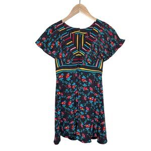 Vintage Betsey Johnson New York Womens 90s Floral Striped Silk Dress Size 4